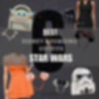 Collage of women's Star Wars Disney Bound outfits for Batuu at Galaxy’s Edge, featuring Baby Yoda backpack, themed dresses, Mickey ears, and accessories inspired by Stormtroopers, Darth Vader, Ewoks, BB-8, and R2-D2. Perfect for Disneyland or Disney Bounding at Hollywood Studios.