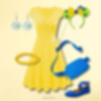 Joy DisneyBound outfit for women with yellow dress and blue accessories at Disney parks