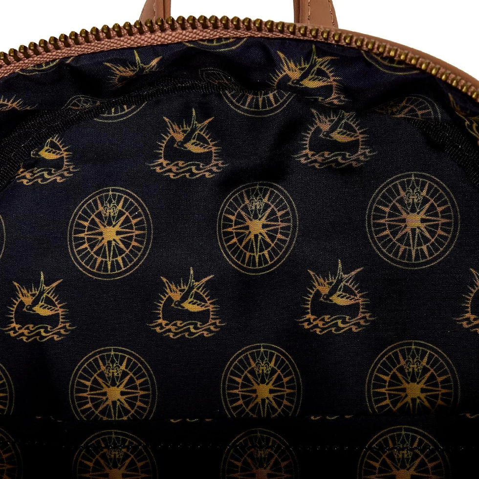 Thumbnail: Interior of Jack Sparrow Loungefly backpack with compass-themed printed lining