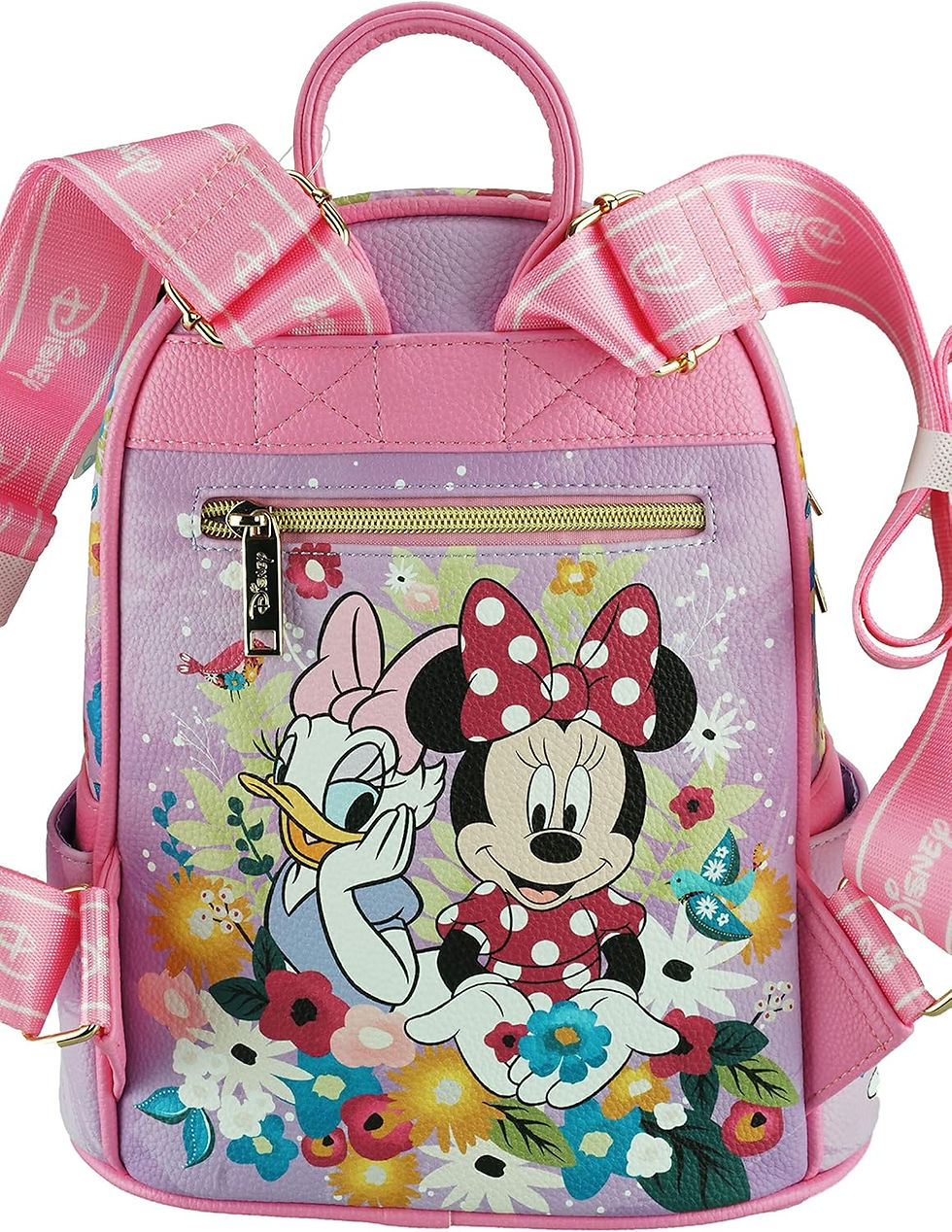 Thumbnail: Back of Disney Daisy Duck Mini Backpack featuring Minnie Mouse cameo.