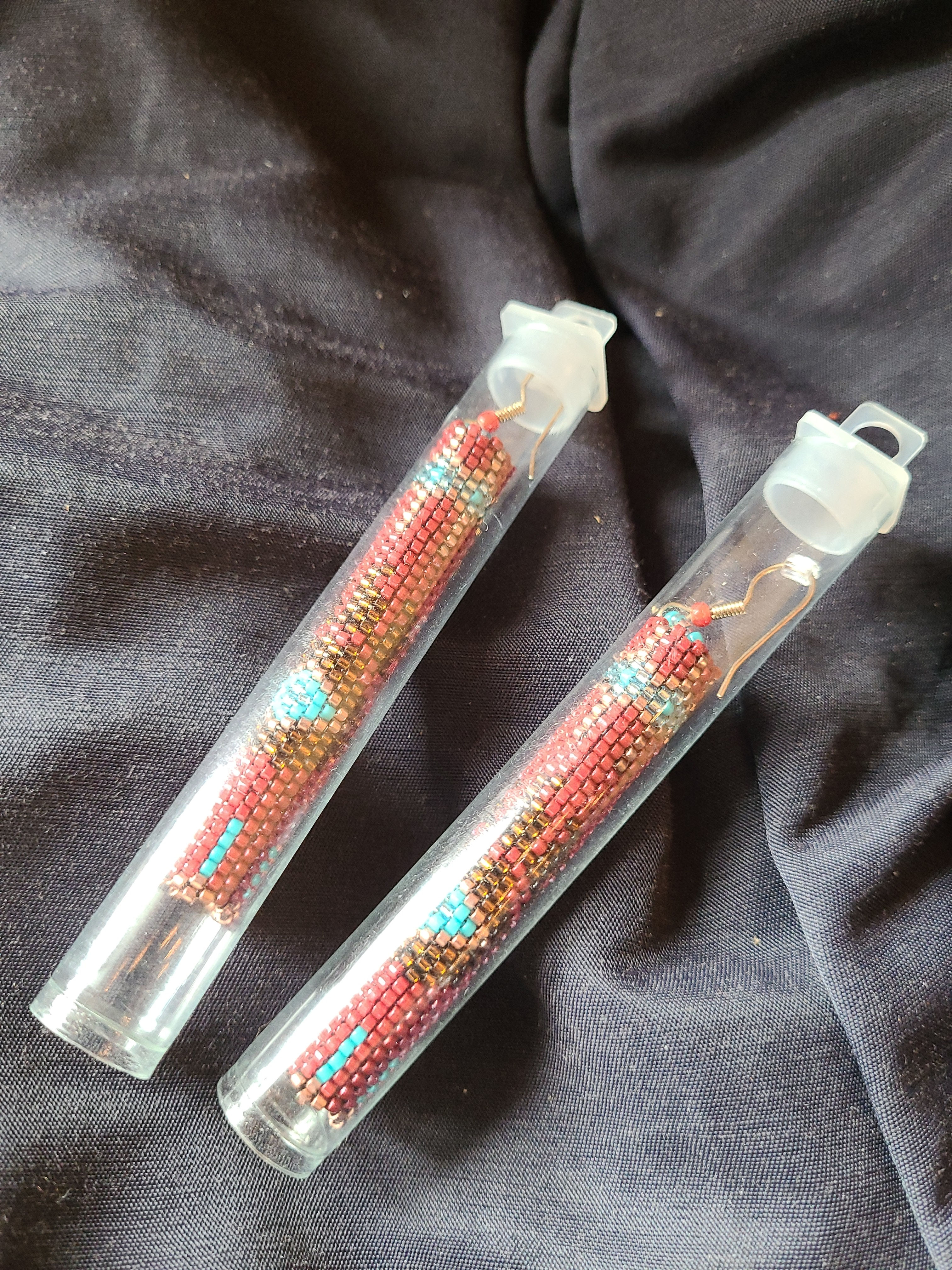 Bead Earring Set - Copper on Red (large)