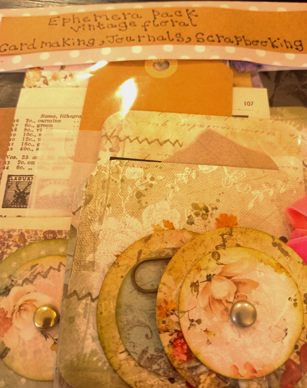 Thumbnail: Handmade scrapbook ephemera in a vintage floral theme