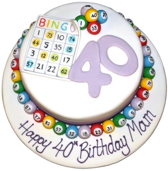 A round bingo-themed celebration cake with colorful fondant decorations, perfect for any party or special occasion in UK.