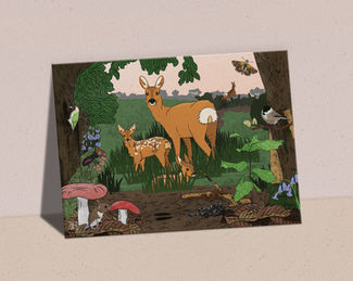 Postcard featuring illustration of large herbivores in nature restoration, roe deer