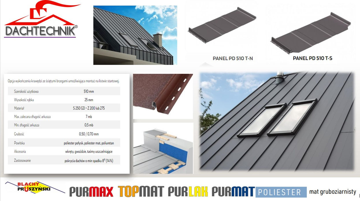 Panele dachowe na rąbek click Pruszyński