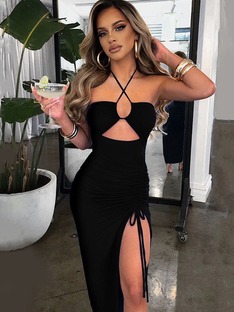 Vestido Midi Justo com Costas Abertas – Elegante e Sofistica