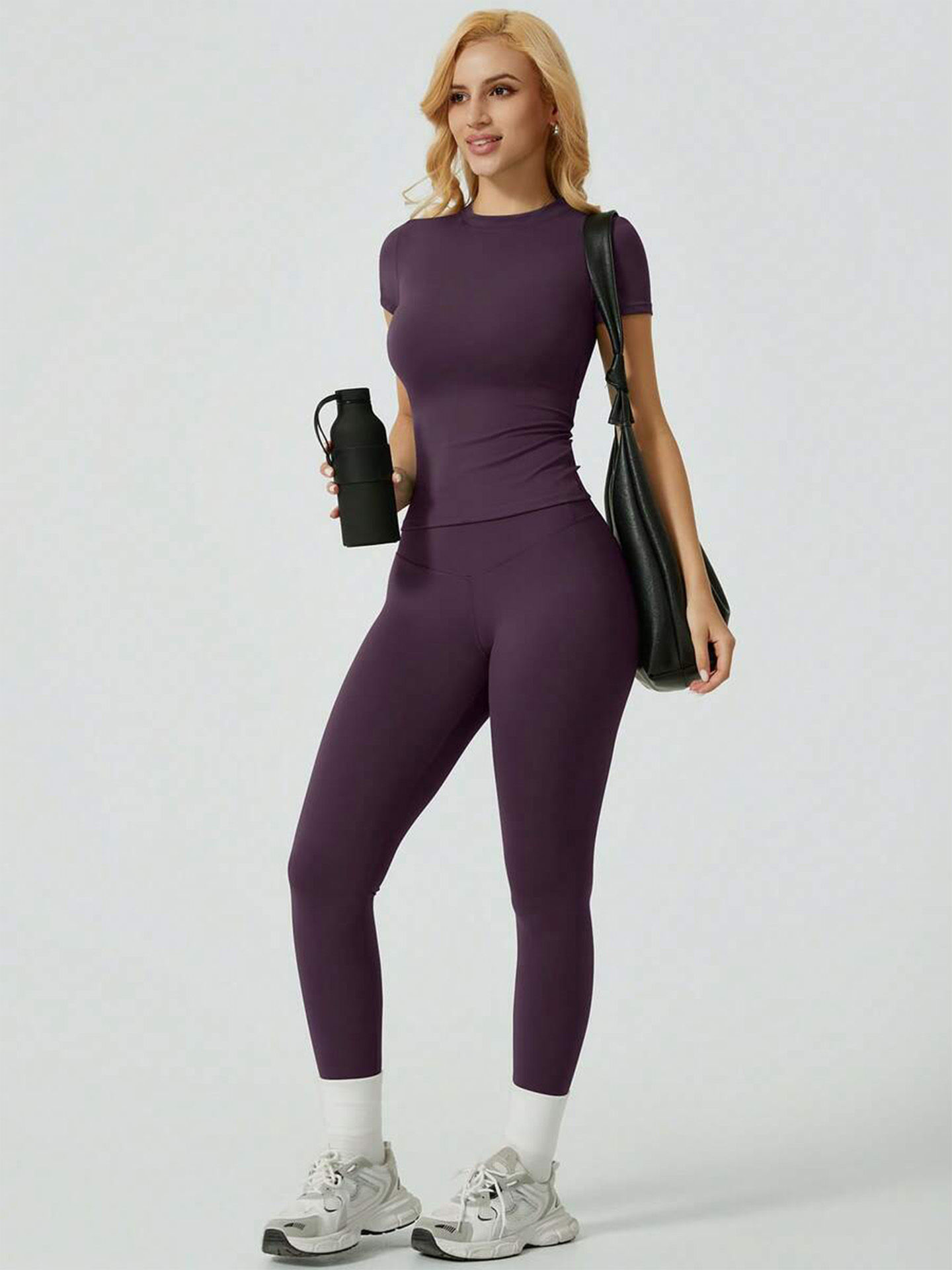 Conjunto Fitness Feminino 2 Peças – Legging Cintura Alta e Blusa Esportiva de