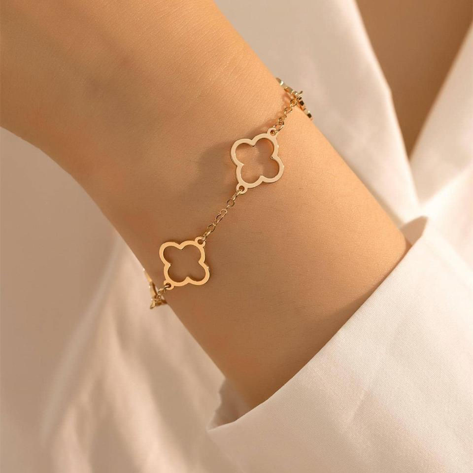Miniatura: 2 Pulseiras Femininas Trevo da Sorte e Coração com Zircônia