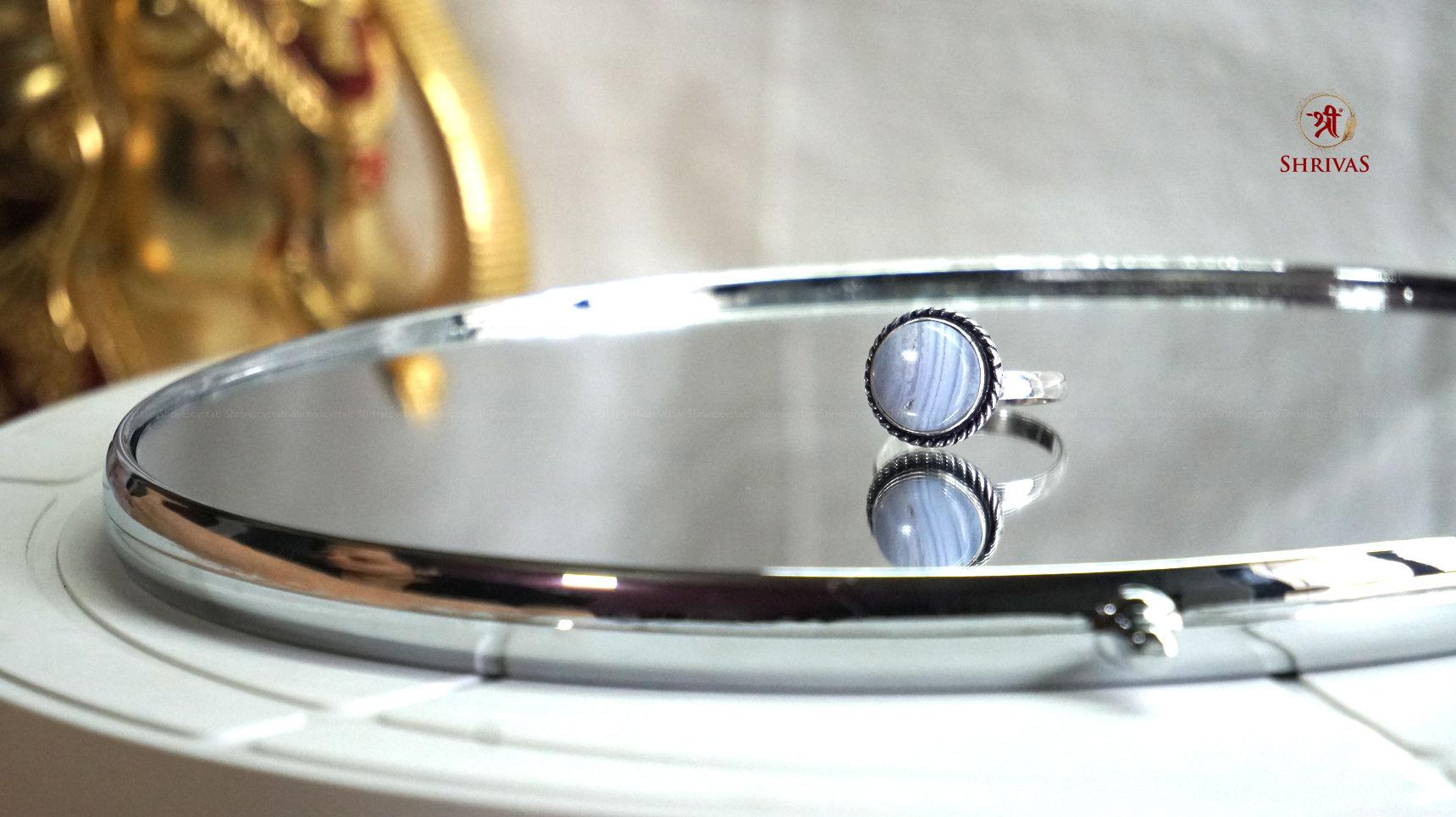 Blue lace polish round ring