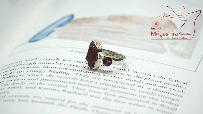 Raw Garnet Crystal Diamond Cut Silver Adjustable Rings