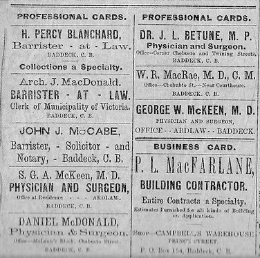 Professional cards from Baddeck newspaper.jpg