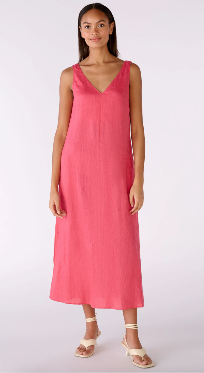 Oui - Linen Midi Dress - Raspberry Sorbet