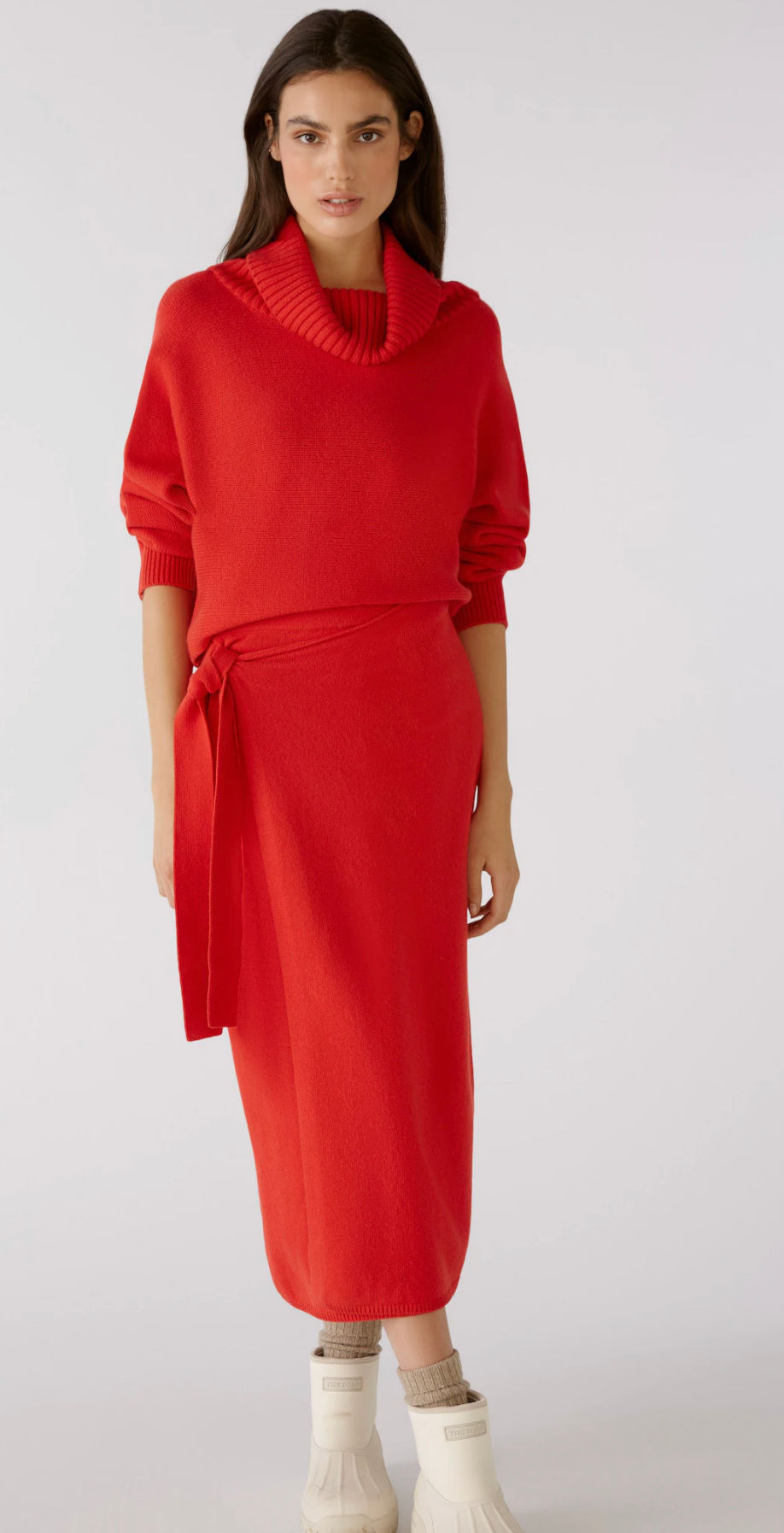 Oui - Knitted Jumper Wool Blend- Chinese Red