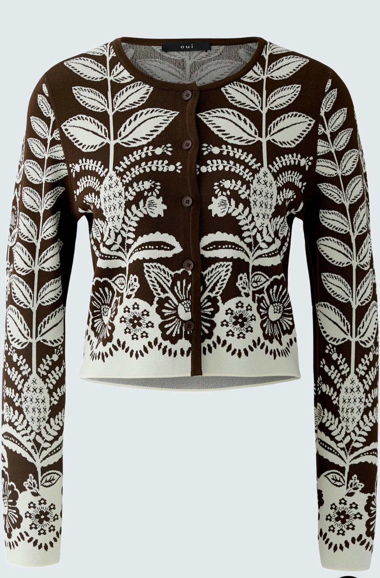 Oui - Knit Jacket - Dark Brown Off White