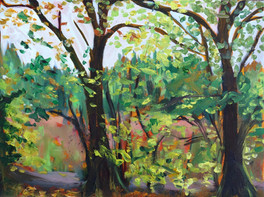 Welcome Autumn - a  small plein air painting, oil on canvas, Stockhill Wood, Somerset.