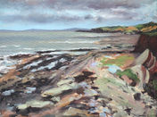 Plein air seascape painting, Watchet, oil painting, rocky shore