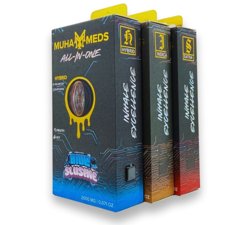 Muha Meds V3 disposable vape pen in use, showcasing vapor and sleek design in a cozy setting