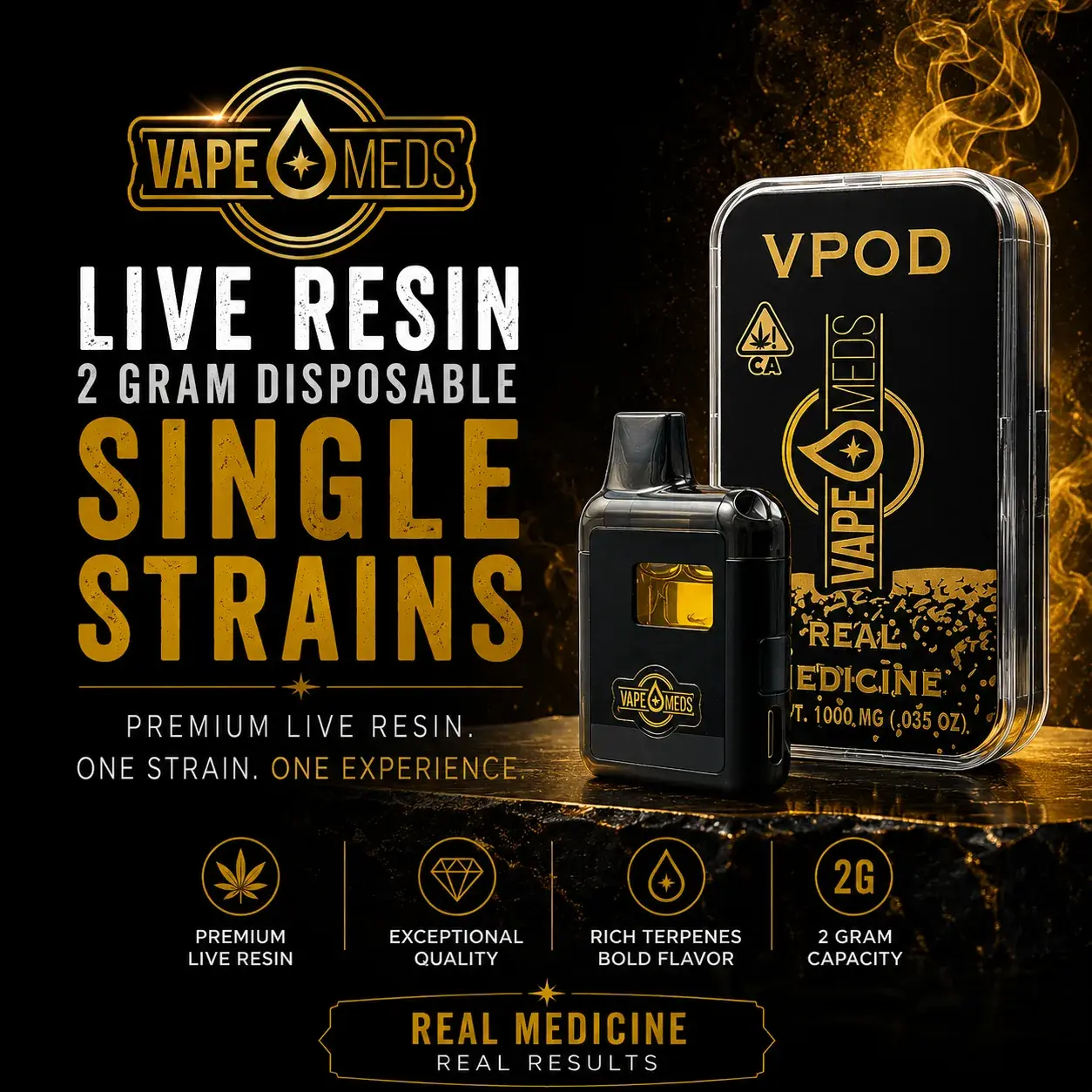 Live Resin Vape 2 Gram Disposable – Single Strains