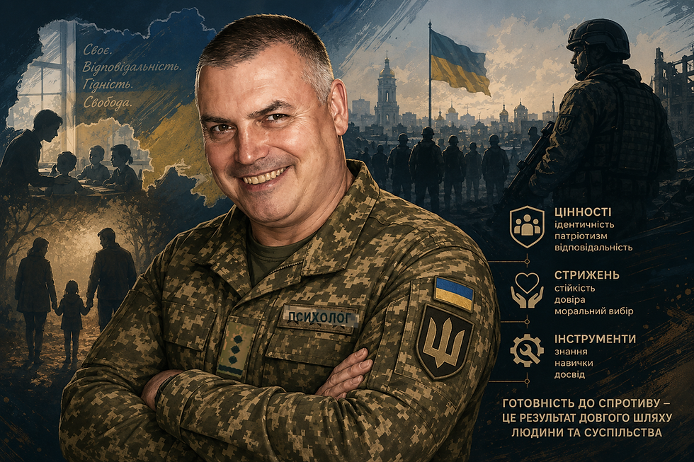 Сергій Грилюк, полковник, тренер-інструктор програми "Цивільна готовність" Академії, начальник науково-дослідної лабораторії проблем філософії війни, історії військової педагогіки та культури кафедри суспільних наук, (Національний університет оборони України) про систему підготовки до національного спротиву та основи особистої готовності
