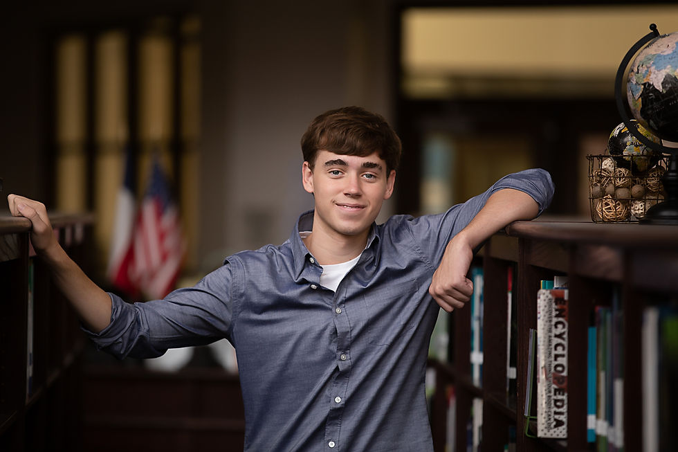 high school senior photo in library