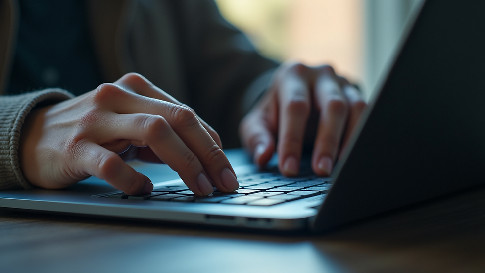 Close-up view of a developer coding in PHP on a laptop