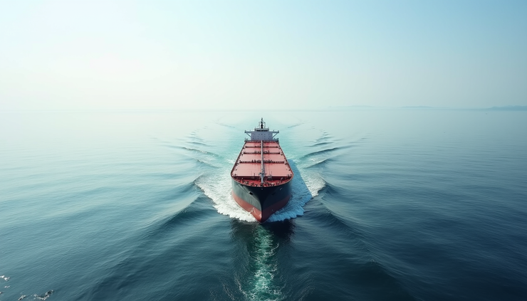 Eye-level view of oil tanker navigating through the Strait of Hormuz