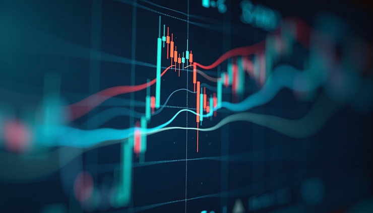 Eye-level view of a stock market chart displayed on a digital screen
