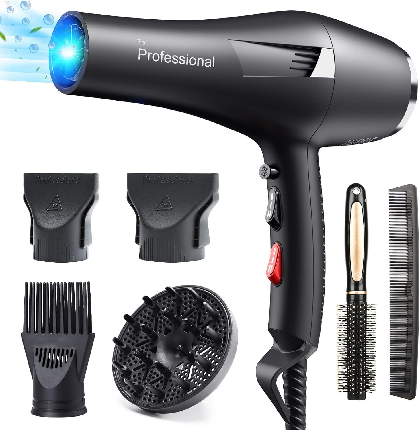 HappyGoo,Black Professional Hair Dryer 2400W AC Motor Fast Drying Salon Ionic Ha