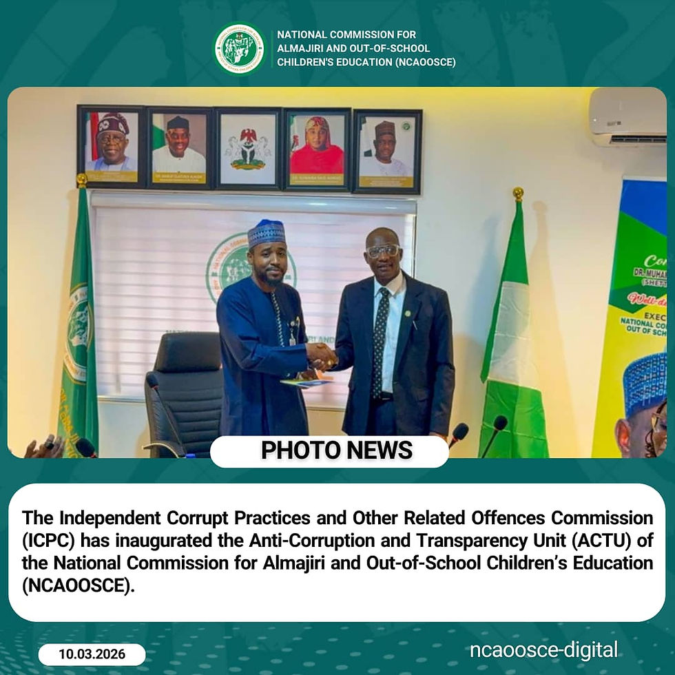 The Independent Corrupt Practices and Other Related Offences Commission (ICPC) has inaugurated the Anti-Corruption and Transparency Unit (ACTU) at the NCAOOSCE office
