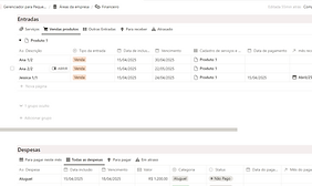 Página de gerenciamento financeiro