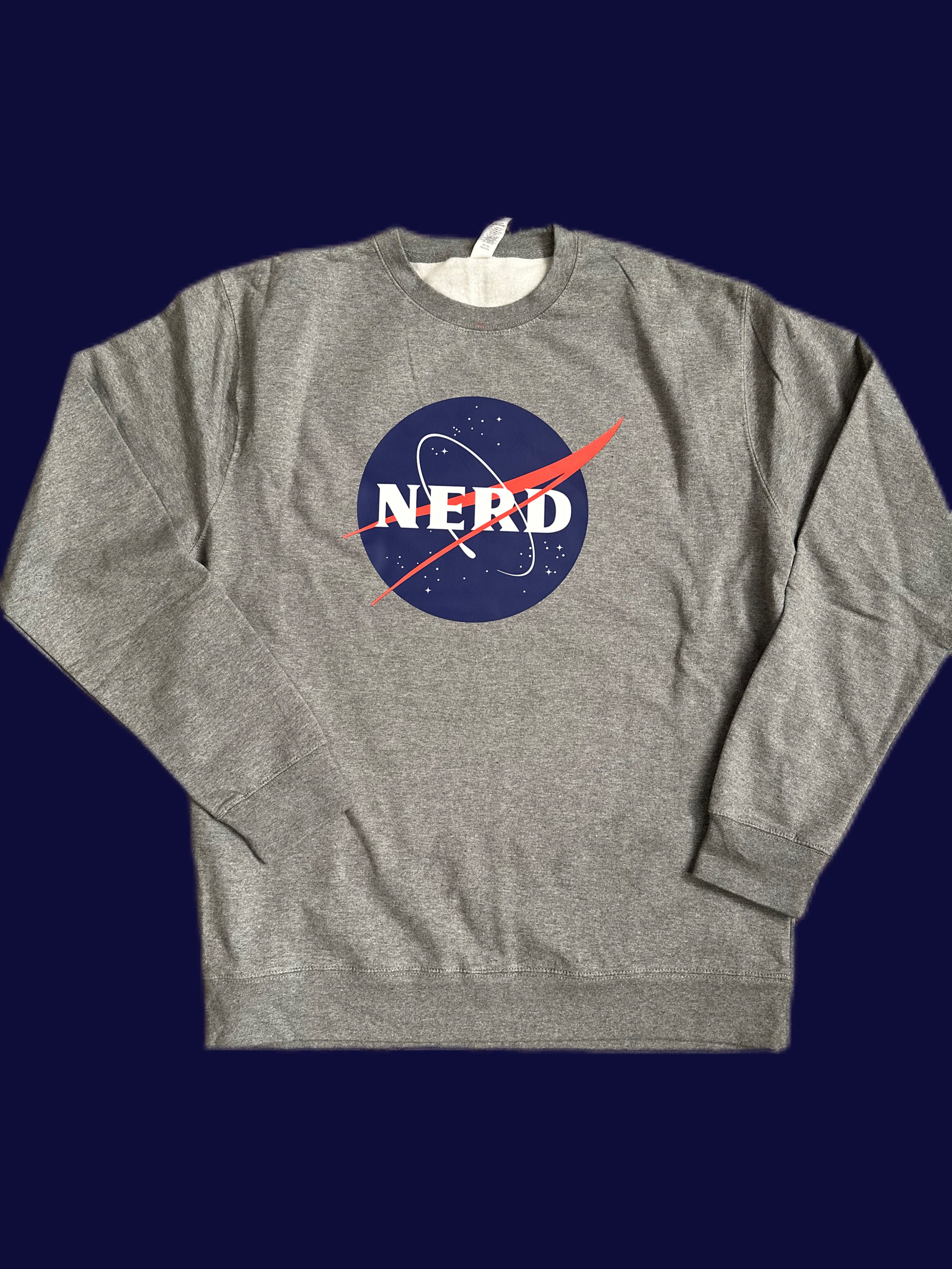 NERD Space Agency Crewneck Sweatshirt | Geek Chic NASA-Inspired Design | Heather