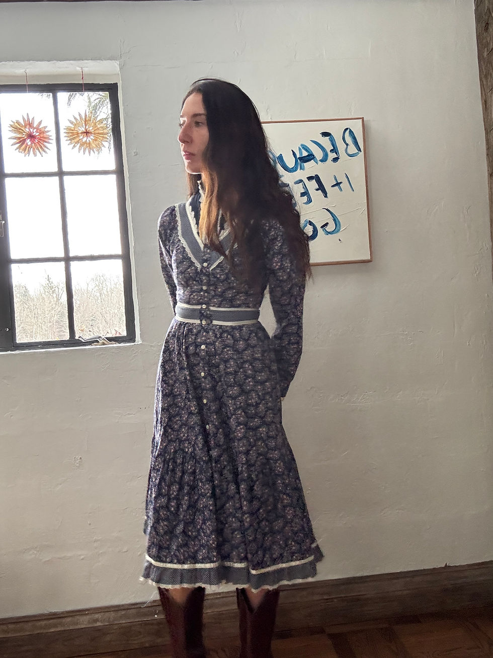 Thumbnail: 1970's Gunne Sax Blue Floral Victorian Prairie Dress