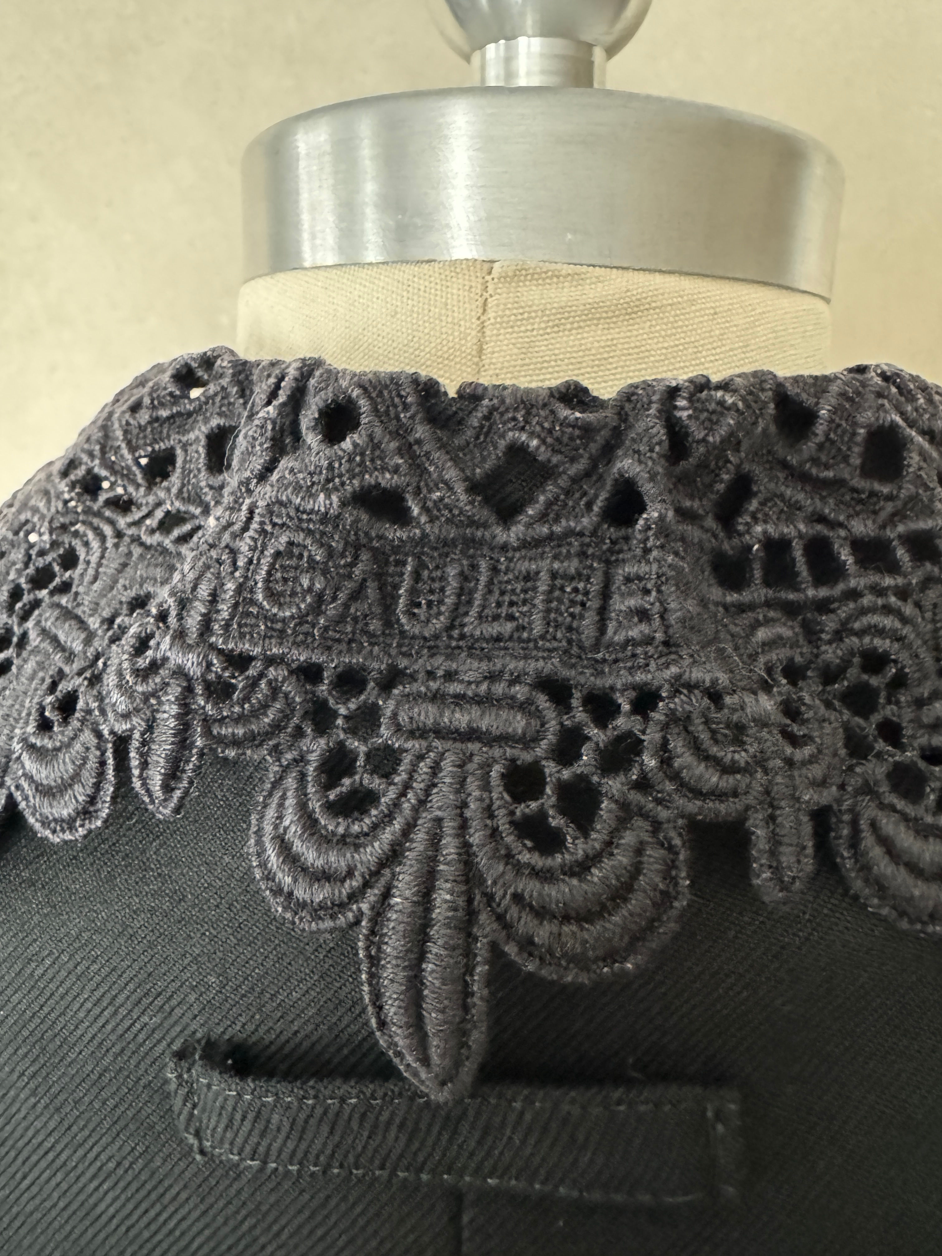 1990s Jean Paul Gaultier Femme Black Jacket w Lace Fleur-de-Lis Collar