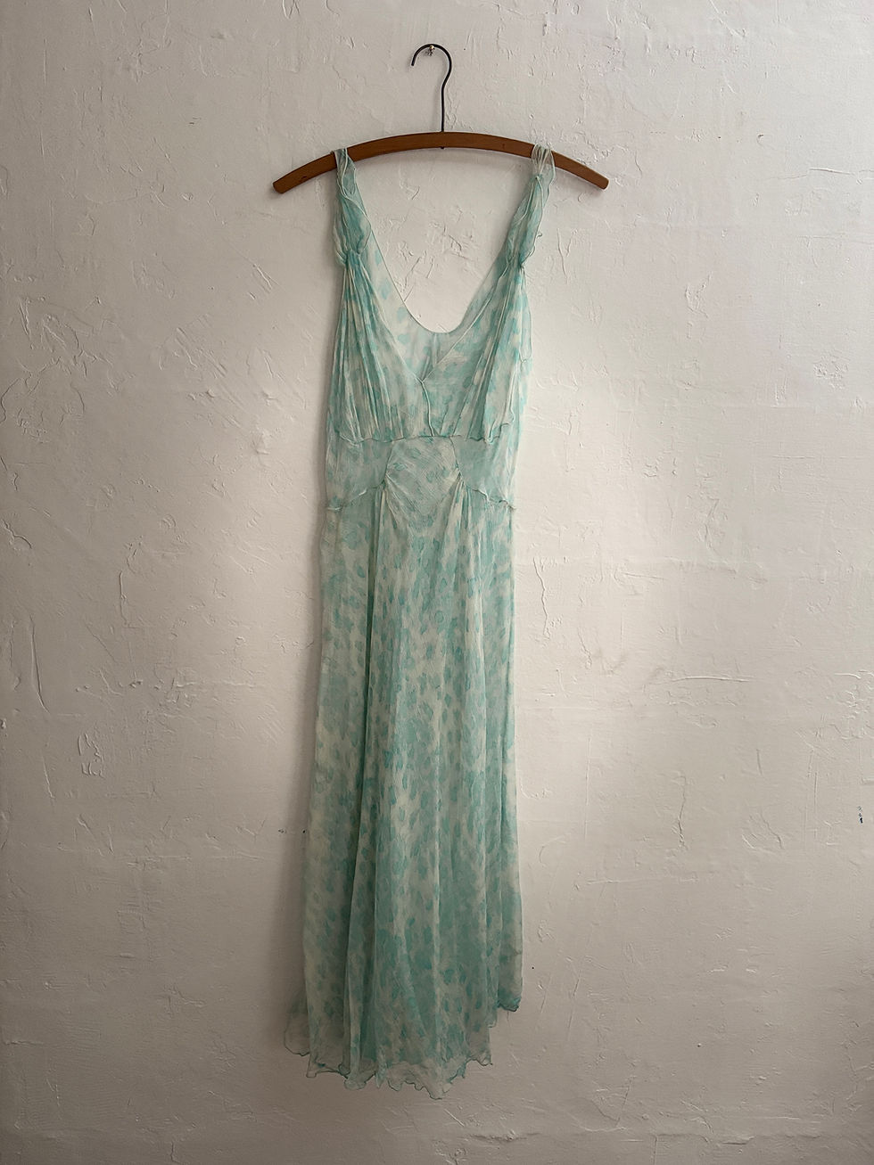 Thumbnail: Sheer 1930's Silk Slip Dress with Watercolor print