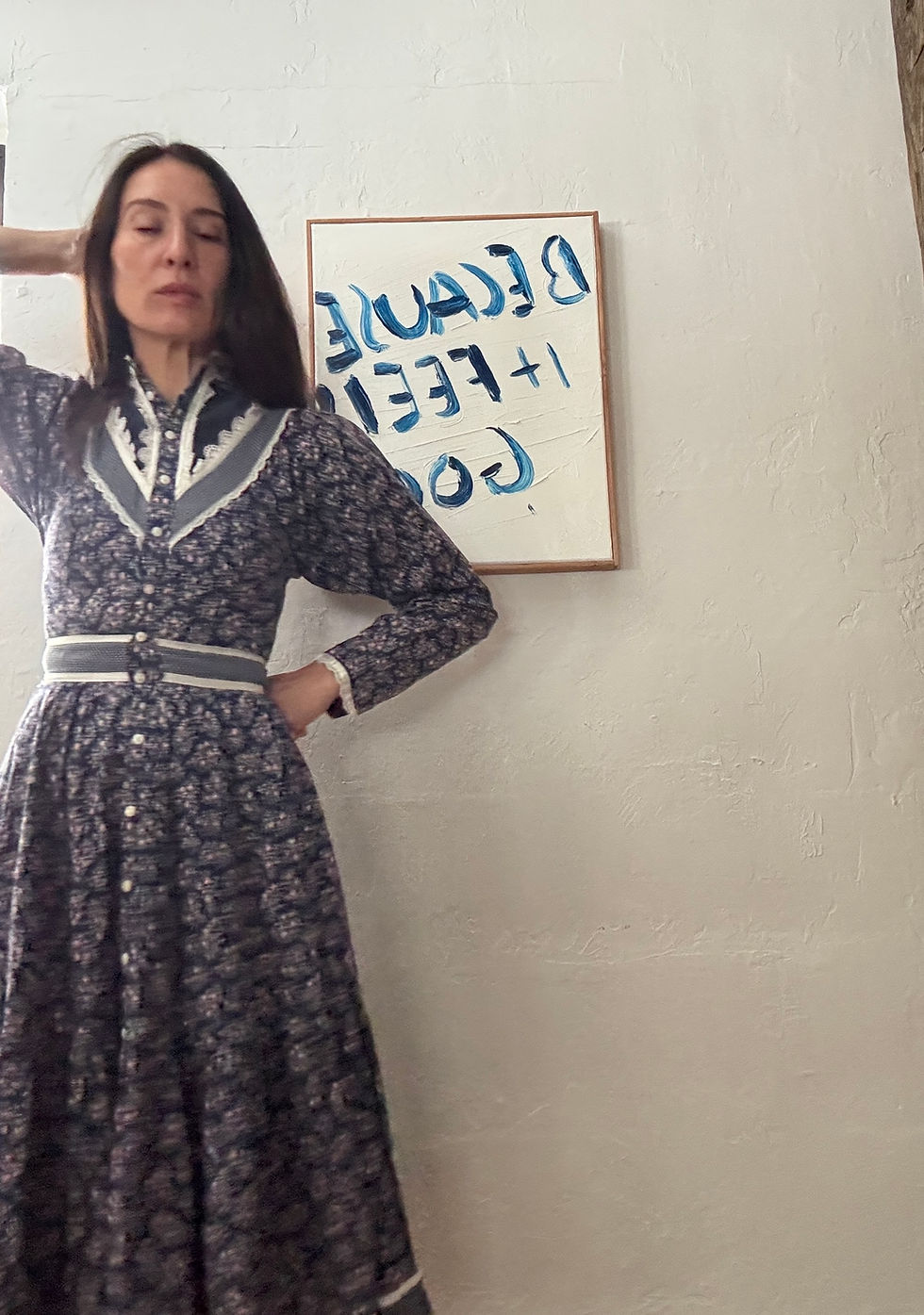 Thumbnail: 1970's Gunne Sax Blue Floral Victorian Prairie Dress