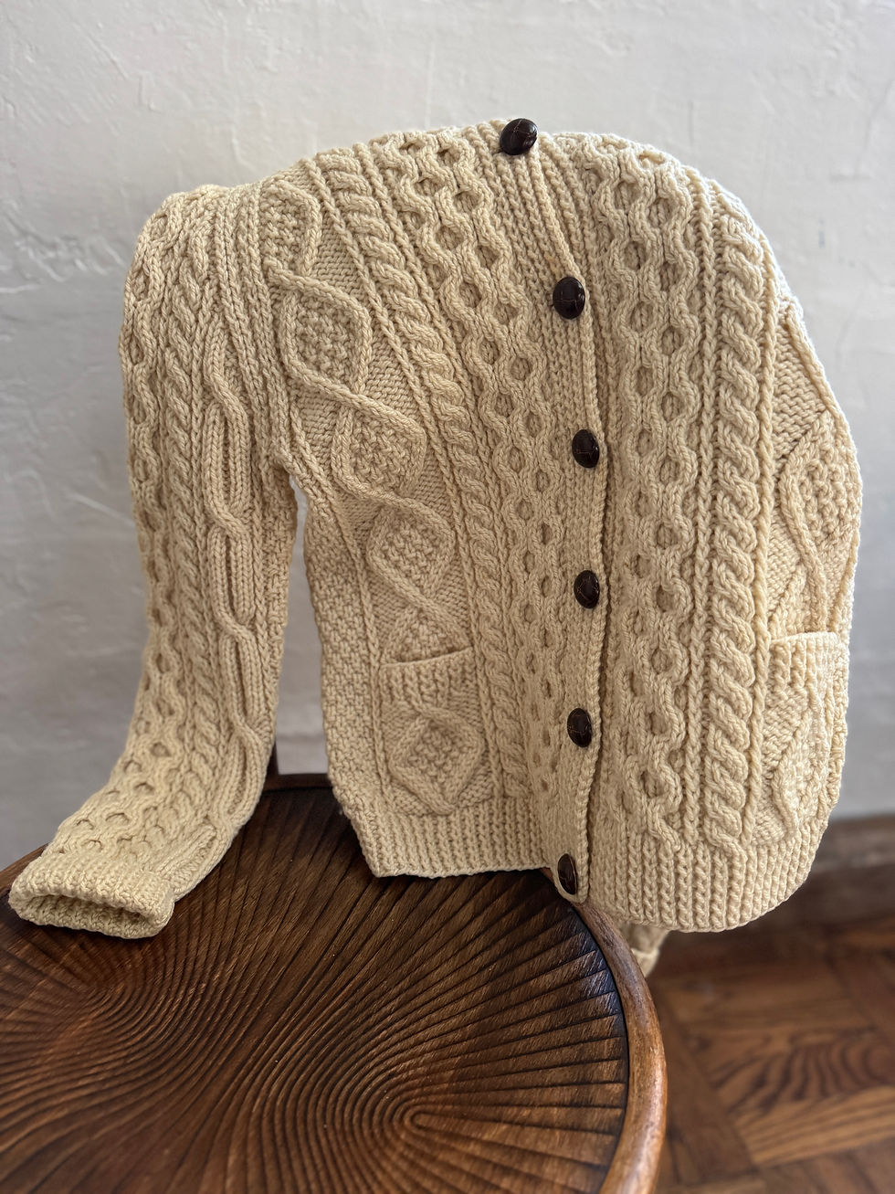 Thumbnail: Vintage Hand Knit Aran Wool Fisherman Sweater from Ireland