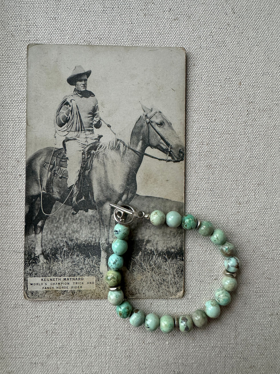 Thumbnail: Turquoise And Sterling Silver Hand Beaded Bracelet