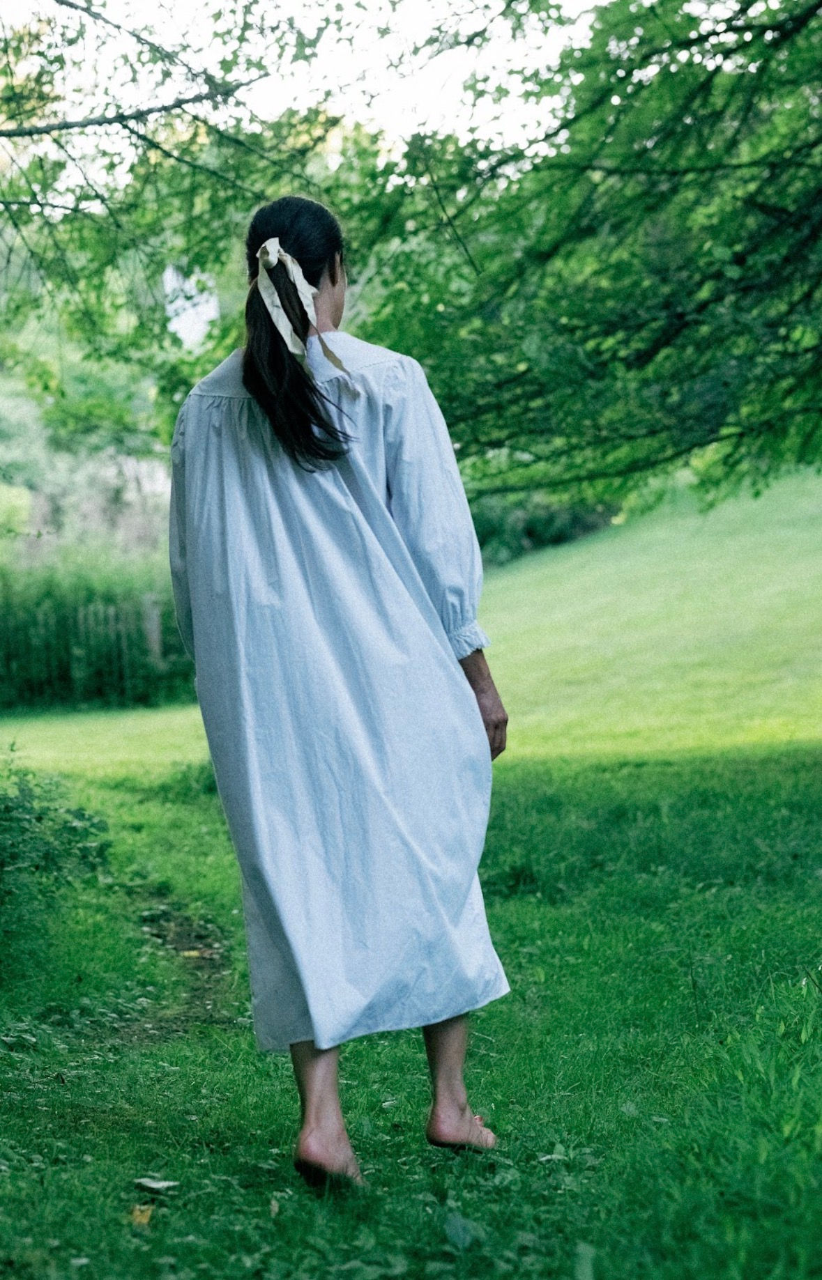 Antique White Cotton Nightgown with Embroidered Yoke