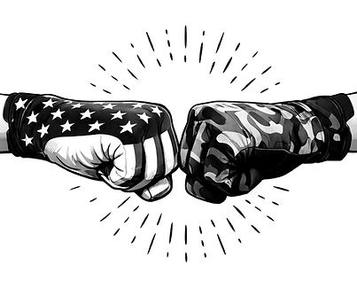American flag and camouflage fists bumping