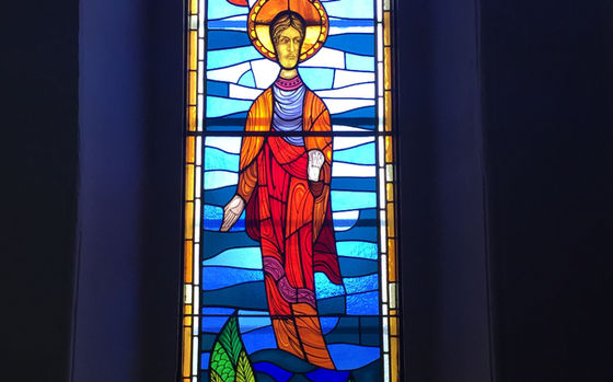 Some of the beautiful stained glass inside the church.