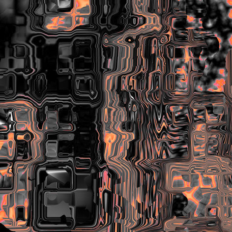 An abstract computer generated image that has a pattern made of liquid organic shapes made in orange and black colour scheme.