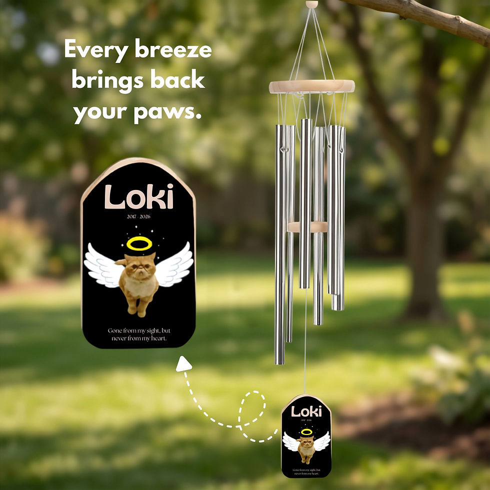 Angel Cat Memorial Wind Chime | Custom Photo & QR Code