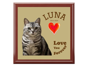 custom jewelry box featuring your beloved cat, Luna, with text reading love you forever.