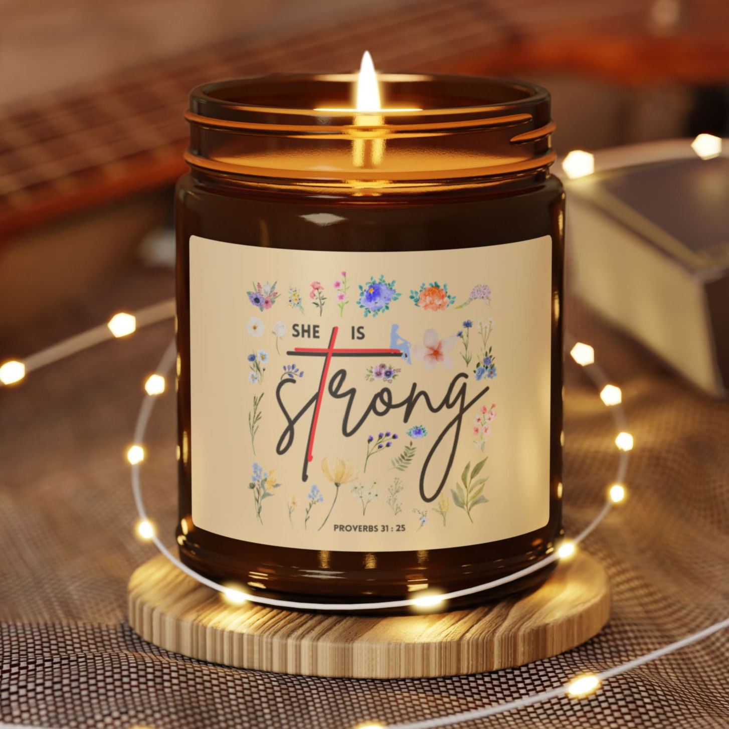 She Is Strong Faith Candle — Amber Jar Inspirational Gift