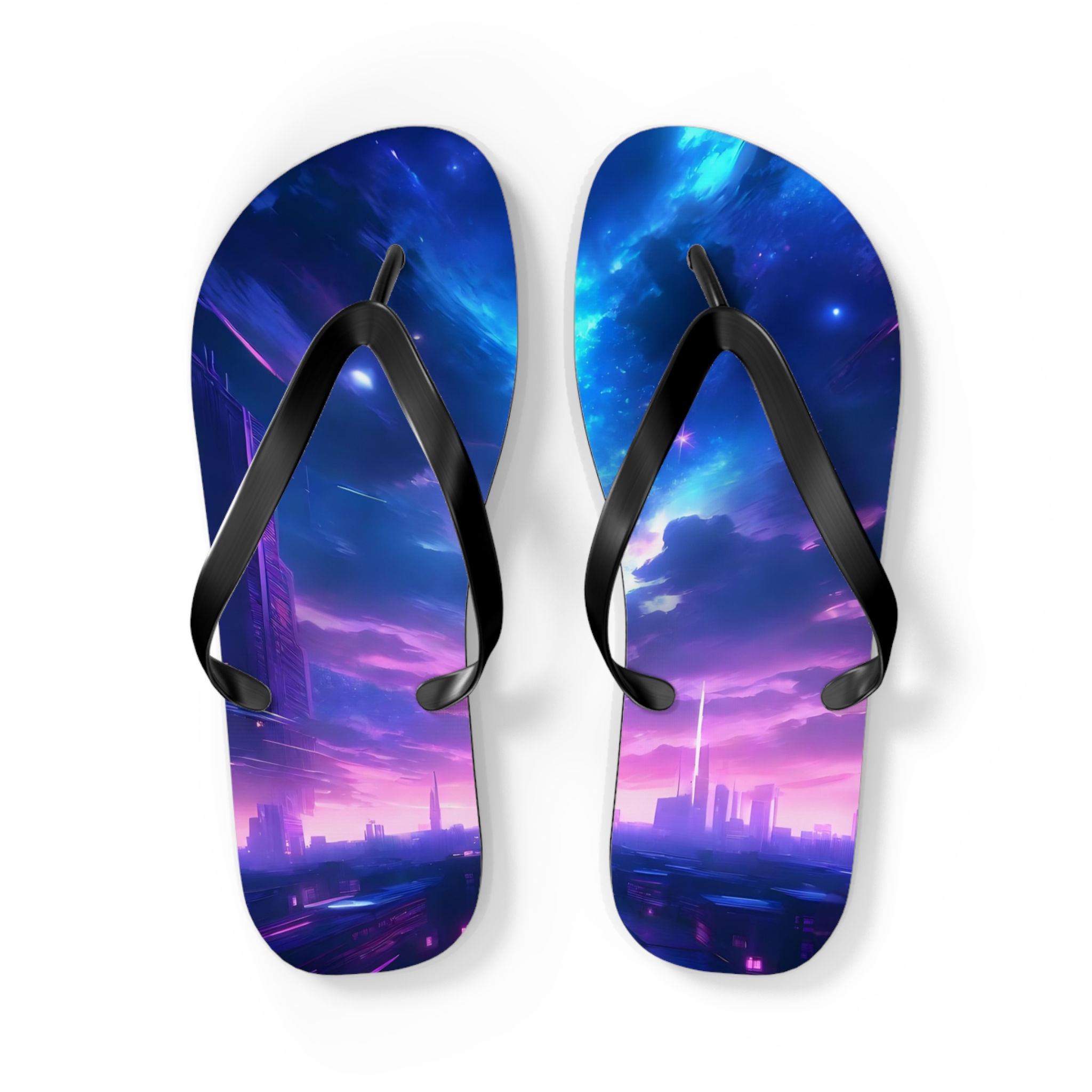 Personalizable Photo Flip Flops - Your Choice or Cyberpunk City Theme