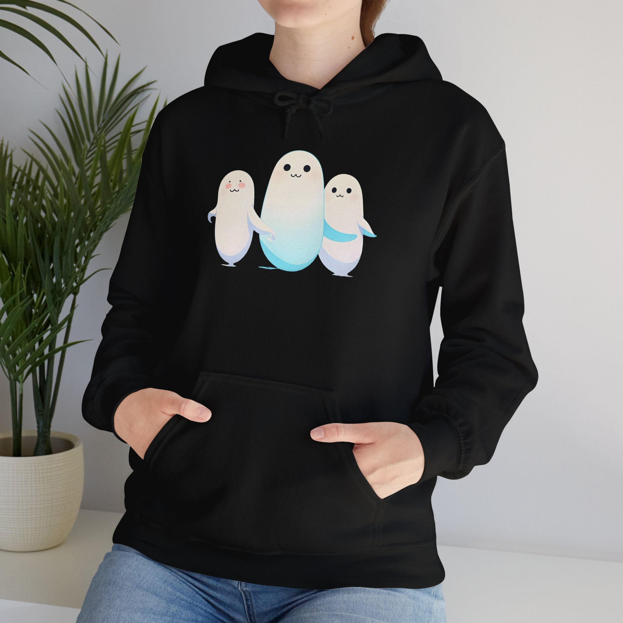 Cute Ghost Dancing Unisex Heavy Blend™ Hooded Sweatshirt - black - lifestyle