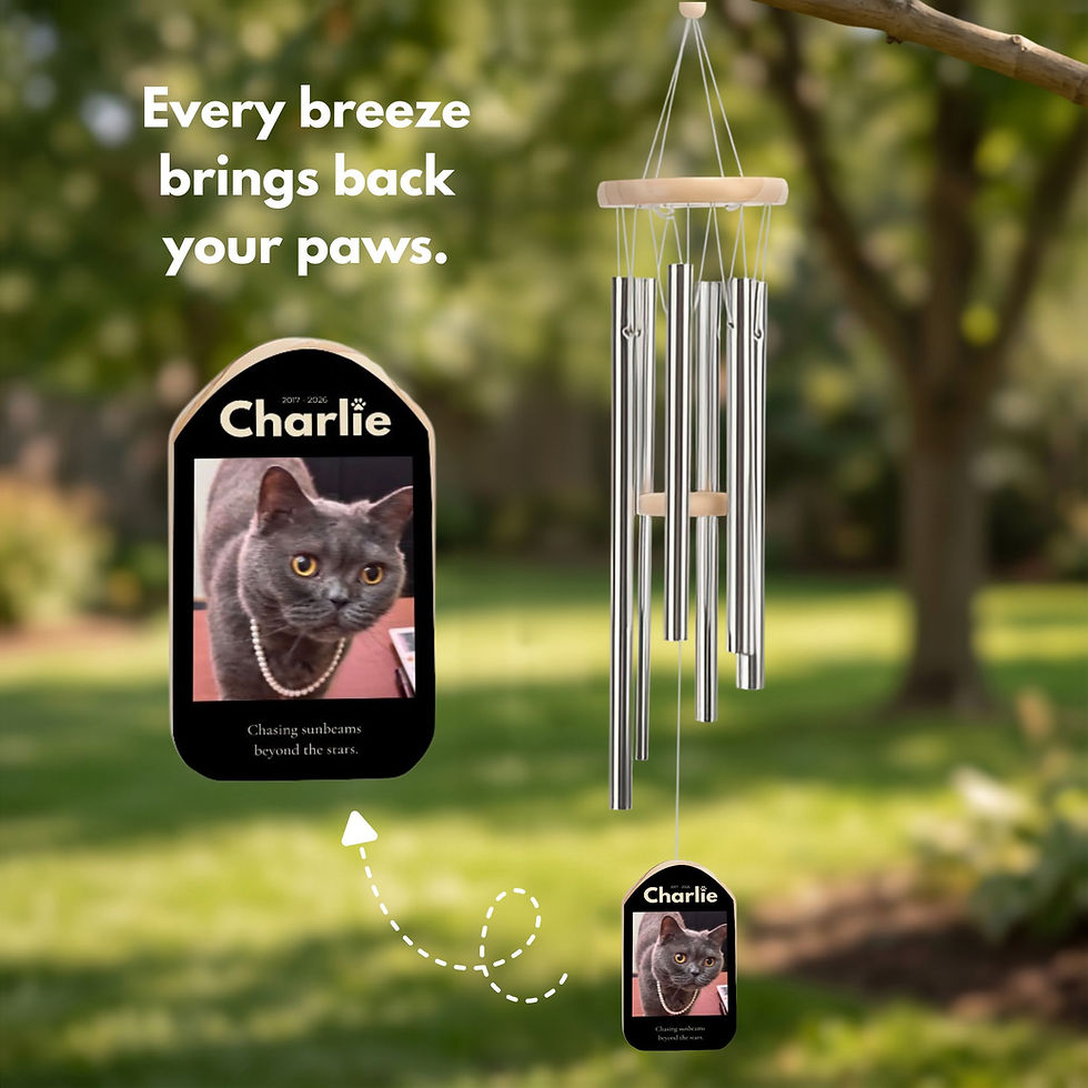 Custom Dark Background Cat Photo Memorial Wind Chime with QR Code