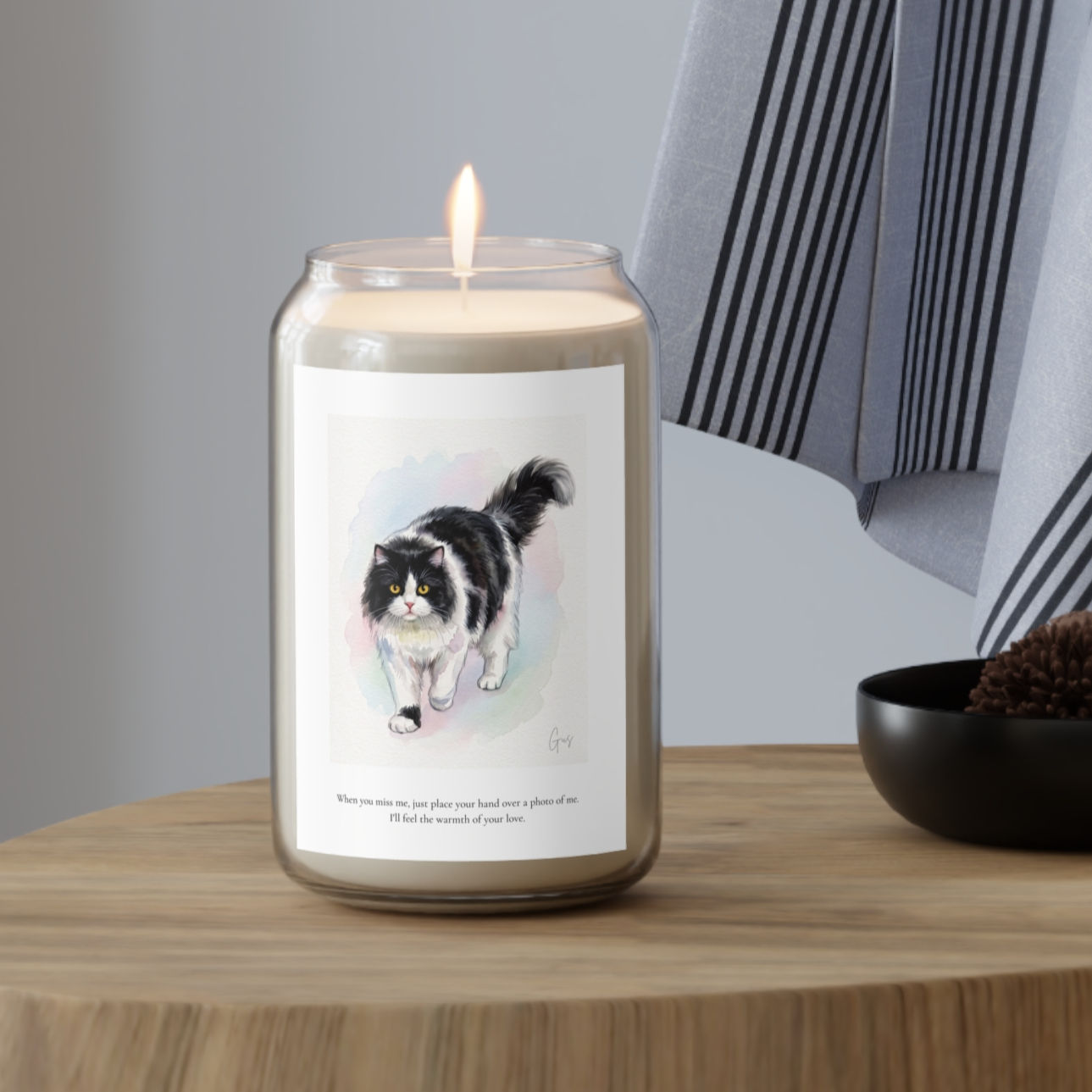 Custom Watercolor Cat Memorial Candle – "Warmth of Your Love"