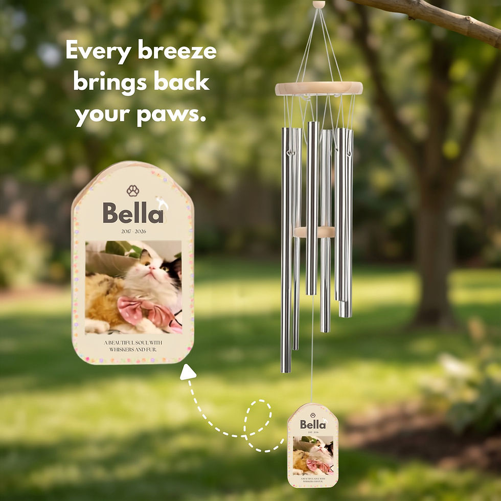 Floral Cat Memorial Wind Chime | Custom Photo & QR Code