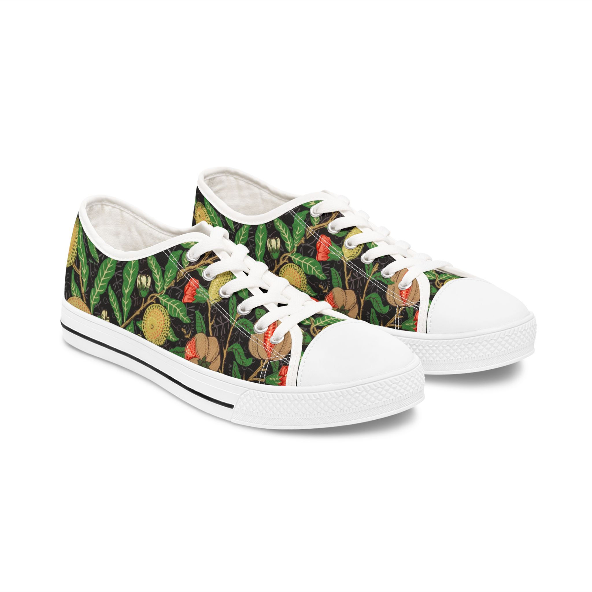 Botanical Floral Low Top Sneakers — Vintage Garden Print Women's Canvas Shoes